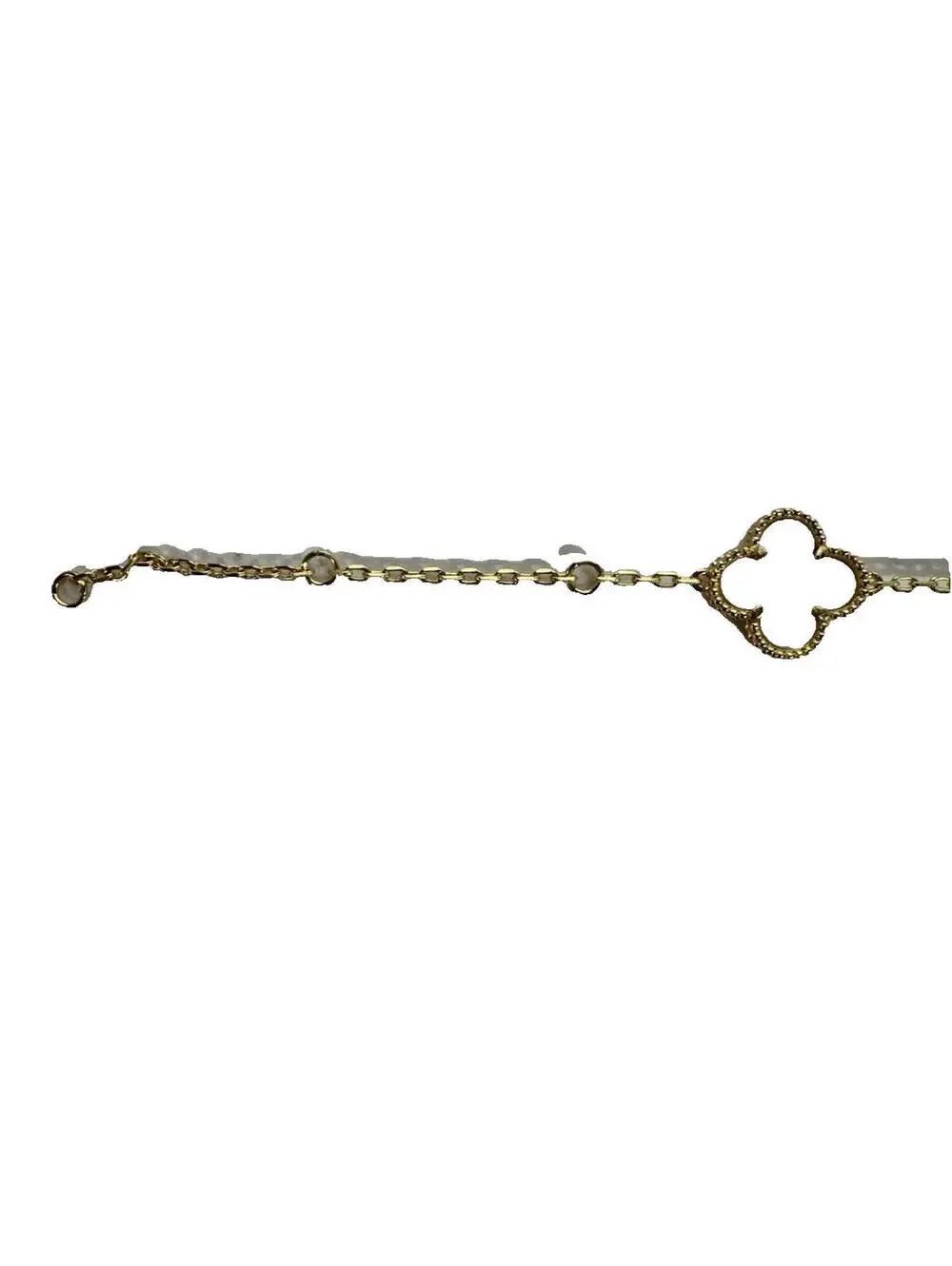 (RB) Clover Four Leaf Gold Tone Mother of Pearl Bracelet Designer Inspired